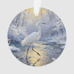 Silberreiher im schneereichen Winter Ornament