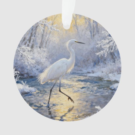 Silberreiher im schneereichen Winter Ornament (Vorderseite)