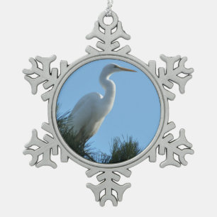 Silberreiher im sonnigen Florida Schneeflocken Zinn-Ornament