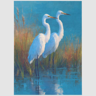 Silberreiher-Marsch-Impressionist Seidenpapier