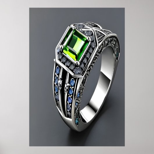 Silberring, grüner und blauer Edelstein | Art der Poster (Vorne)