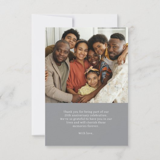 Silberrosa 25. Hochzeitstag Foto Dankeskarte (Rückseite)