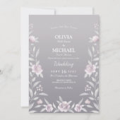 Silberrosa Aquarellblume Chinoiserie Hochzeit Einladung (Vorderseite)