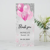 Silberrosa Ballons zum Geburtstag dank Karte (Stehend Vorderseite)