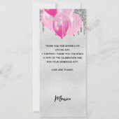 Silberrosa Ballons zum Geburtstag dank Karte (Rückseite)