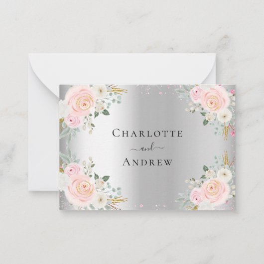 Silberrosa Blume Hochzeitsmenü UAWG Mitteilungskarte (Rückseite)