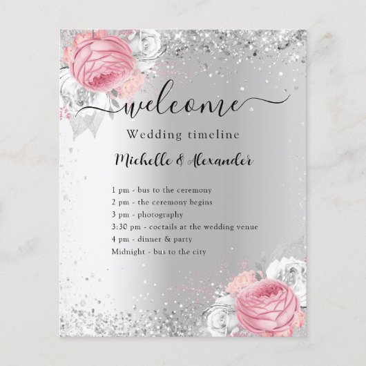 Silberrosa Blume Hochzeitsprogramm (Vorne)