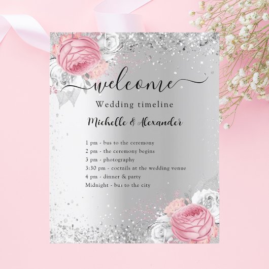 Silberrosa Blume Hochzeitsprogramm