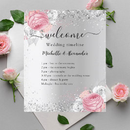 Silberrosa Blume Hochzeitsprogramm