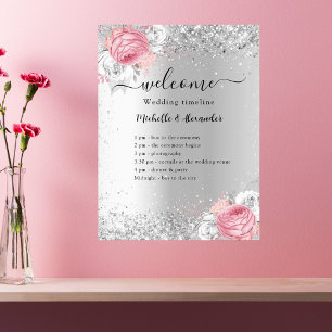 Silberrosa Blume Hochzeitsprogramm Poster