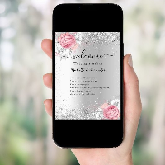 Silberrosa Blume Hochzeitsprogramm Poster