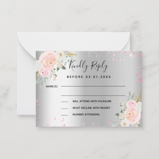 Silberrosa Blume Hochzeitsreaktion UAWG Mitteilungskarte (Vorderseite)