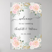 Silberrosa Blume Hochzeitsschrift willkommen Poster (Vorne)