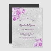 Silberrosa Blume Luxus Geburtstag Magneteinladung (Vorne/Hinten)