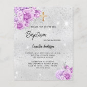 Silberrosa Blume Mädchenbudget Taufen Einladung Flyer (Vorne)