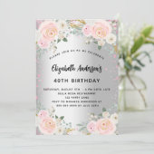 Silberrosa Blume zum Geburtstag Glitzer Einladung (Stehend Vorderseite)