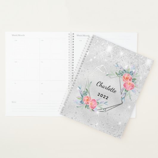 Silberrosa Blumen Glitzer elegant Planer (Anzeige)