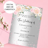 Silberrosa Blumen Glitzer Hochzeitsfeier Einladung