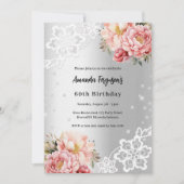 Silberrosa Blumen verleihen Luxus zum Geburtstag Einladung (Vorderseite)