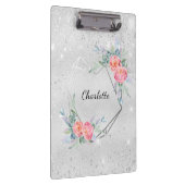 Silberrosa Blumenbezeichnungen Glitzer Klemmbrett (Rechts)
