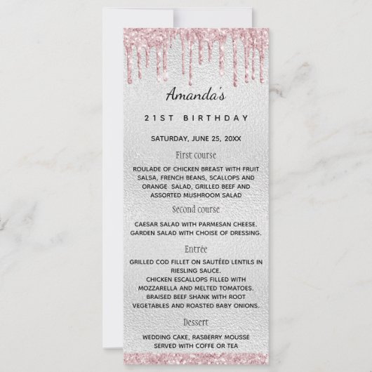 Silberrosa Blumenmuster Geburtstagskarte Einladung (Vorderseite)