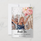 Silberrosa Blumenspitze Brautparty Foto Dankeskarte (Vorderseite)