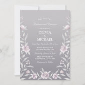 Silberrosa Blumenstrauß Chinoiserie Probe Abendess Einladung (Vorderseite)