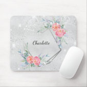 Silberrosa Blüten Glitzer Staubname Mousepad (Mit Mouse)