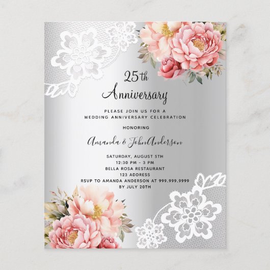 Silberrosa Flora 25. Hochzeitstag (Vorderseite)