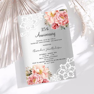 Silberrosa Flora 25. Hochzeitstag Einladung