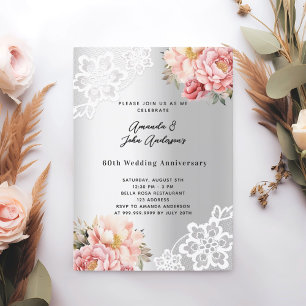 Silberrosa Flora 60. Hochzeitstag Einladung