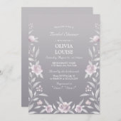 Silberrosa, florale Chinoiserie Brautparty Einladung (Vorne/Hinten)