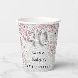 Silberrosa Glitzer 40. Geburtstag Pappbecher