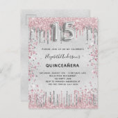 Silberrosa Glitzer aus Quinceanera Einladungspostkarte (Vorne/Hinten)