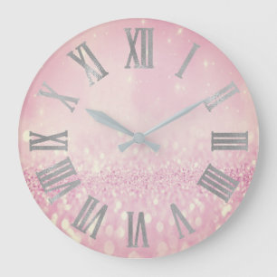 Silberrosa Glitzer Blush Metallische römische Zah Große Wanduhr