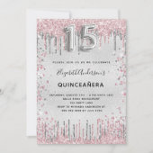 Silberrosa Glitzer Einladung (Vorderseite)