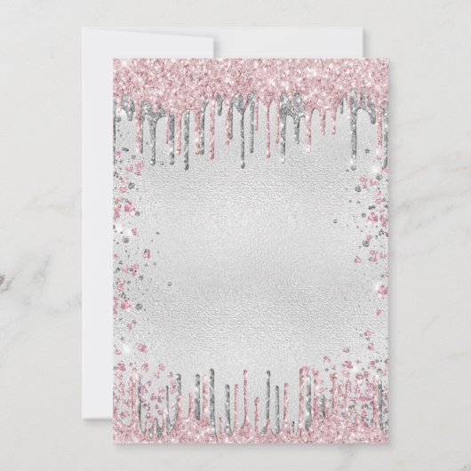 Silberrosa Glitzer Einladung (Rückseite)