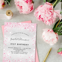 Silberrosa Glitzer - Einladung zum Geburtstag Flyer
