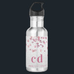 Silberrosa Glitzer Herz-Monogramm-Initialen Edelstahlflasche<br><div class="desc">Ein Imitat silber aussehender Hintergrund mit rosa Imitaten Glitzer Herzen. Rosa Farbe. Personalisieren Sie Ihre Monogramm-Initialen und Ihren Namen und fügen Sie sie hinzu.</div>