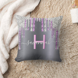 Silberrosa Glitzer lila Funkelskriptname Kissen