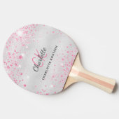 Silberrosa Glitzer Monogramm Tischtennis Schläger (Seitenansicht)