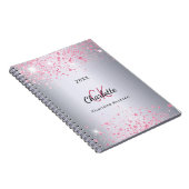 Silberrosa Glitzer-Staubname Monogramm Notizblock (Rechte Seite)