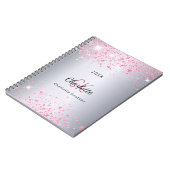 Silberrosa Glitzer-Staubname Monogramm Notizblock (Linke Seite)