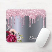 Silberrosa Glitzer Tropfen Metallfloralen Mousepad (Mit Mouse)