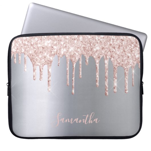 Silberrosa Glitzer Tropfen Metallname gürtlich Laptopschutzhülle (Vorderseite)