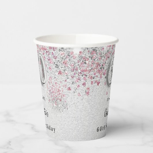 Silberrosa Glitzer zum 60. Geburtstag Pappbecher (Links)