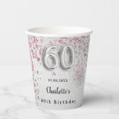 Silberrosa Glitzer zum 60. Geburtstag Pappbecher (Vorderseite)