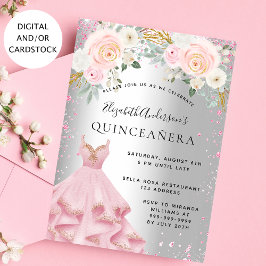 Silberrosa Glitzern aus Quinceanera kleiden glamou Einladung