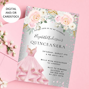 Silberrosa Glitzern aus Quinceanera kleiden glamou Einladung