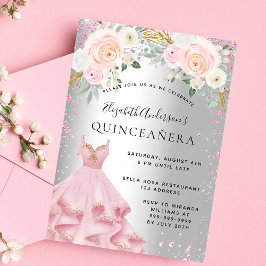 Silberrosa Glitzern aus Quinceanera kleiden glamou Einladungspostkarte